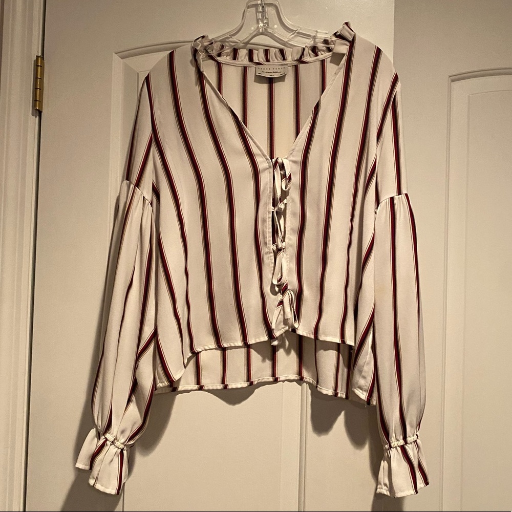 White Tie Up Striped Blouse